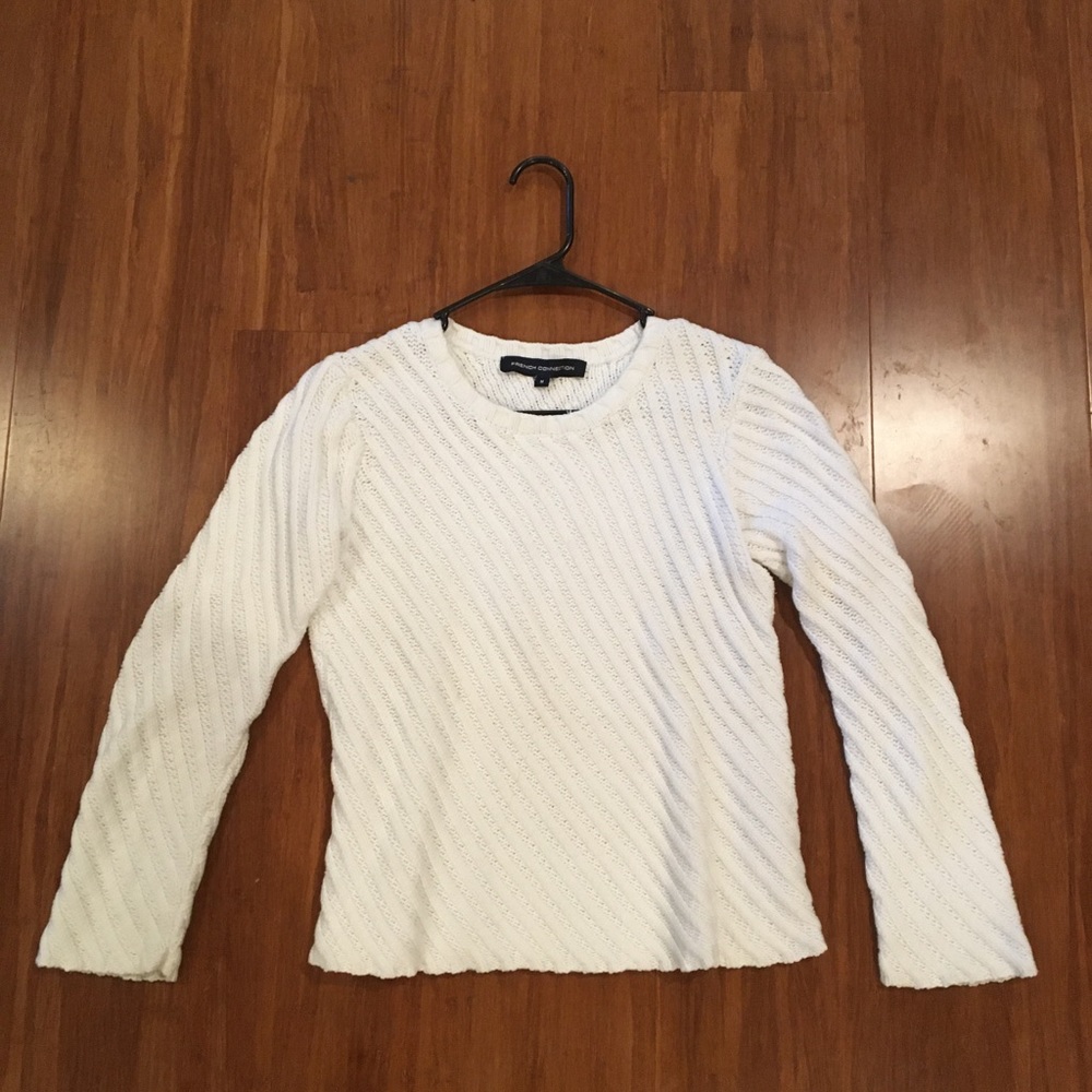 French Connection White Ribbed Sweater